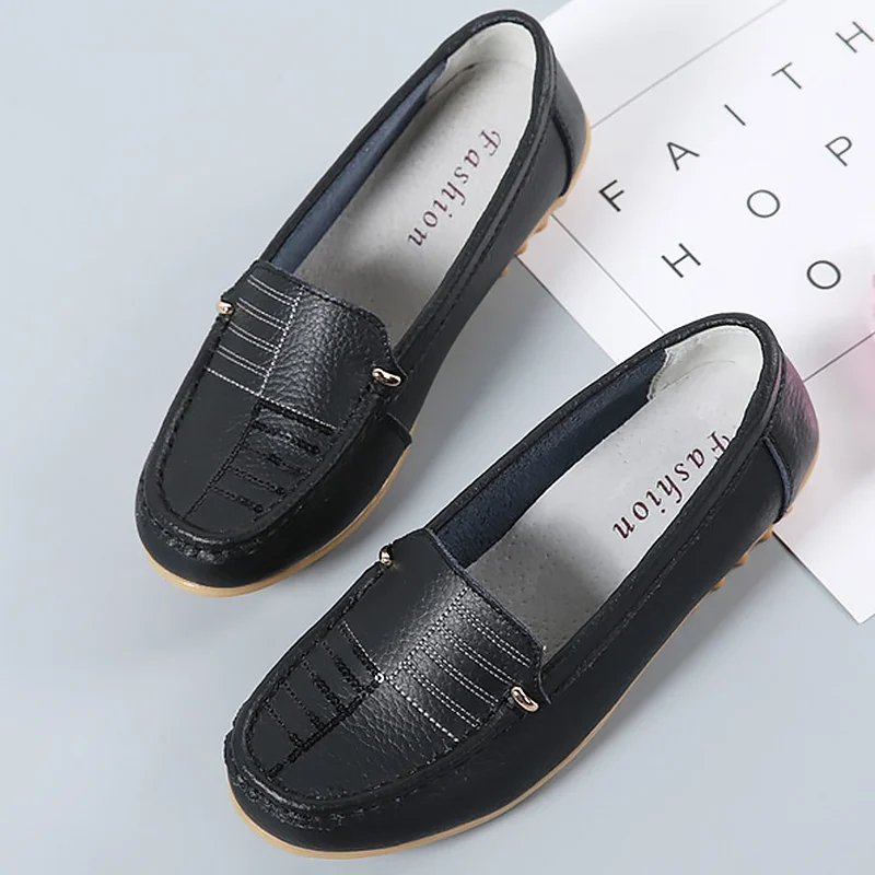 Costura 40 Planos Cuero red Mujer Zapatos Estilo Black Sólido Genuino De Mujeres blue 35 Mocasines Viejo Tamaño Px44g1q