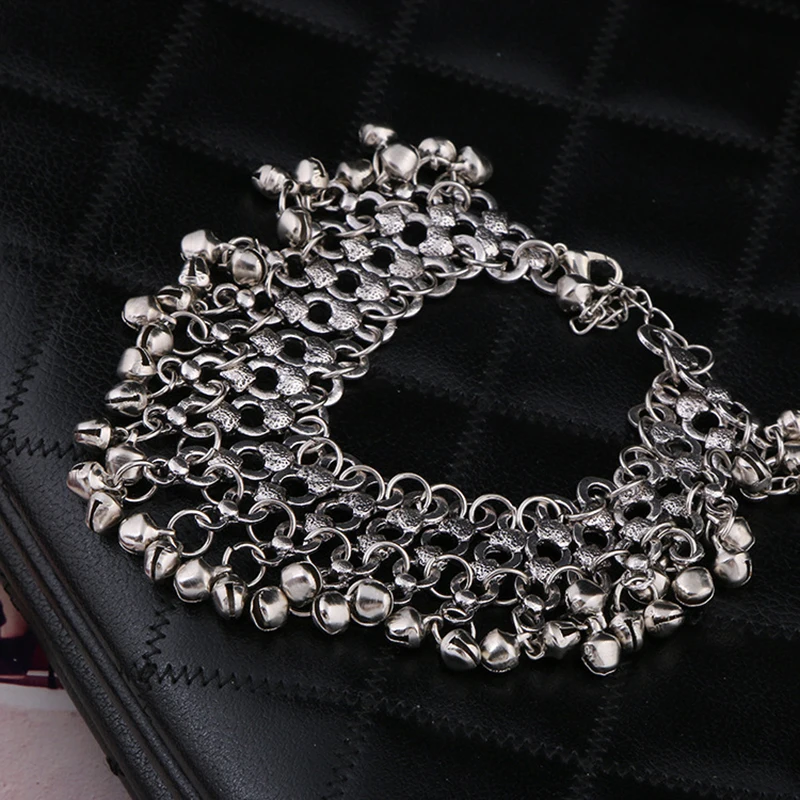 Silver Color Bells Tassel Wide Anklet for Women Ankle Foot Chain