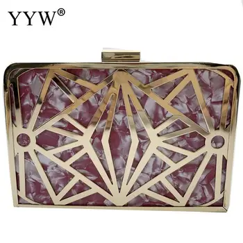 

Luxury Clutces Chain Shoulder Bags Evening Purse Vintage Women Bag Acrylic Metal Geometric Party Clutch Bags For Wedding