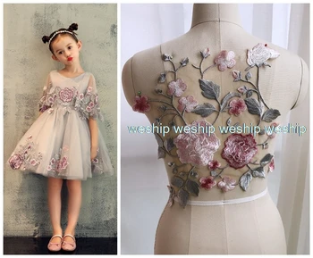 

colour 3D Lace embroidery flowers patches Sequins LACE decals flower Applique for DIY Wedding dress 1order=2pcs