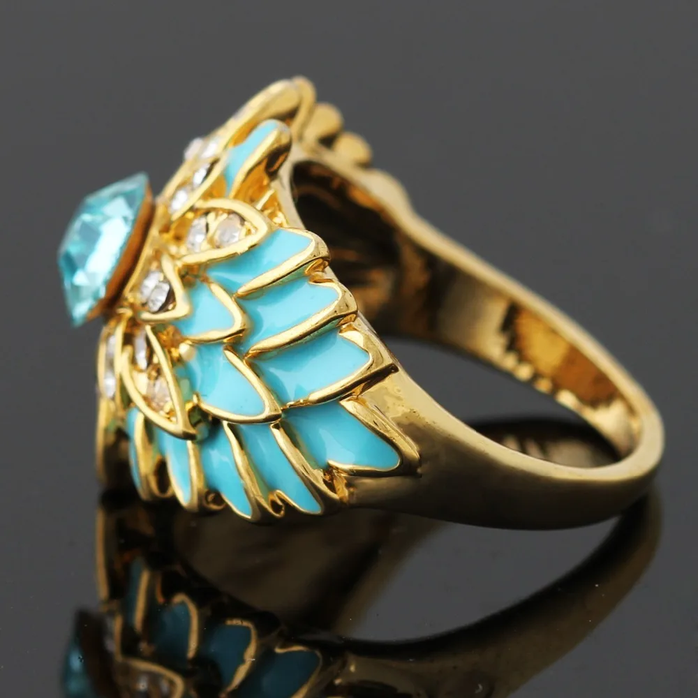 Золото Color цветущие лепесток цветка Дизайн с Кристалл Rhinestone эмаль обручальные