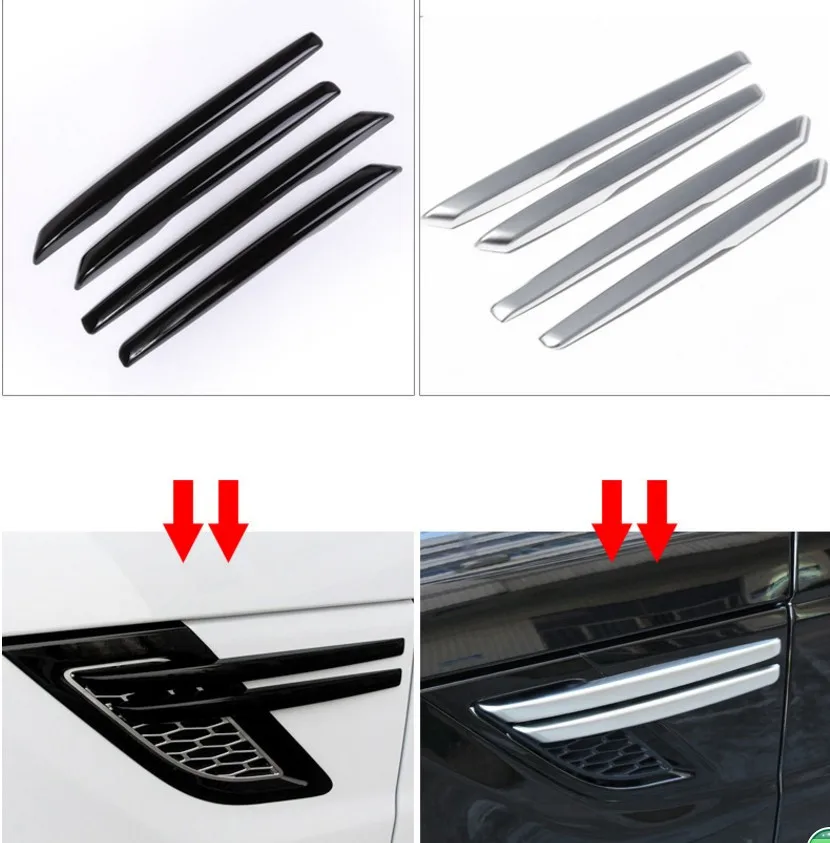 

4Pcs Black silver Strip Car Side Air Intake Vent Grille Fender Wing Styling Sticker Fit For 14-2015 Range Rover Sport