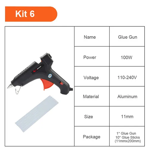PROSTORMER горячего расплава клея пушка 7/11-ти миллиметровый клей-палочки 20 60 100 Вт 110-240(V) Промышленное использование мини Пистолеты ремонт тепла Температура инструмент - Цвет: Kit 6