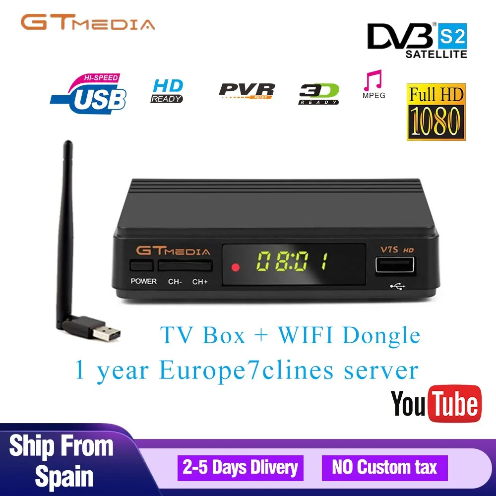 GTMEDIA V7S HD 1080P DVB-S2 Freesat V7 спутниковый ресивер с европейскими 7 линиями Cccam для 1 года Испания+ wifi Поддержка Dolby AC3