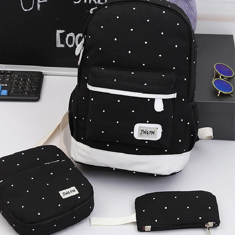 

3pcs Set Women Canvas Backpack Big Student Book Bag with Purse Laptop Bag High Quality Ladies School