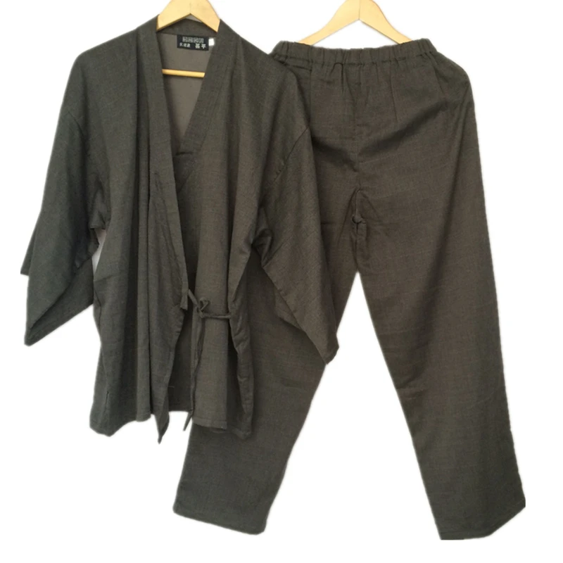 

Cotton Yukata Japanese Kimono Men Pajamas Sleepwear Mens Cotton Kimono Robe and Pants M L Size