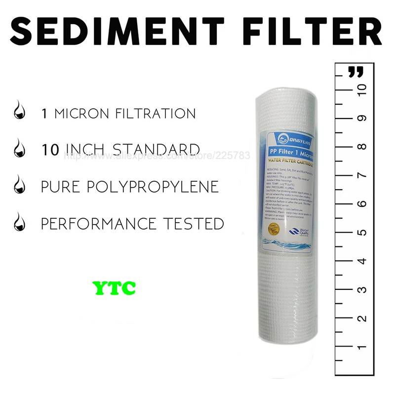 2 Pcs 10 INCH 1 MICRON PPF/SEDIMENT WATER FILTER CARTRIDGE Water Purifier Front Filter Cartridge Aquarium FOR REVERSE OSMOSIS