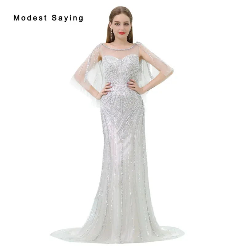 

Luxury Silver Mermaid Sparkle Evening Dresses 2017 with Crystal Formal Engagement Party Prom Gowns vestido de festa longo B014