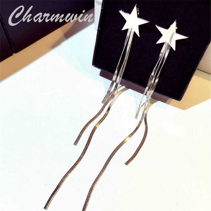 Charmwin New Tassel Earrings Long Women Gold Silver Color Star Dangle For PE1816 | Украшения и аксессуары