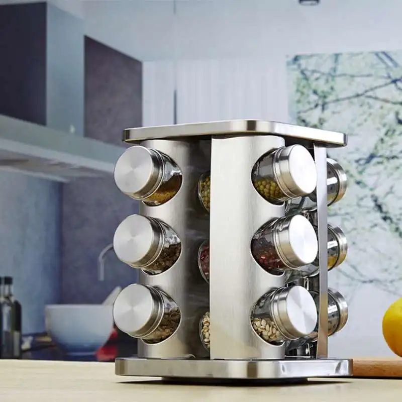 Cena Obrotowy słoik na przyprawy pudełko do przypraw do soli ze stali nierdzewnej garnek szklany słoik na przyprawy przybory kuchenne pudełko do przypraw słoik na przyprawy