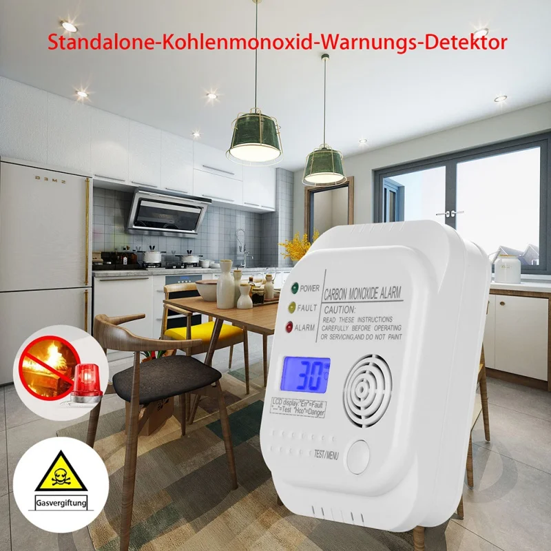 

Carbon Monoxide Detector Alarm Standalone Battery Operated Poisoning Gas Warning Sensor Home Safety Device LCD Digital Display