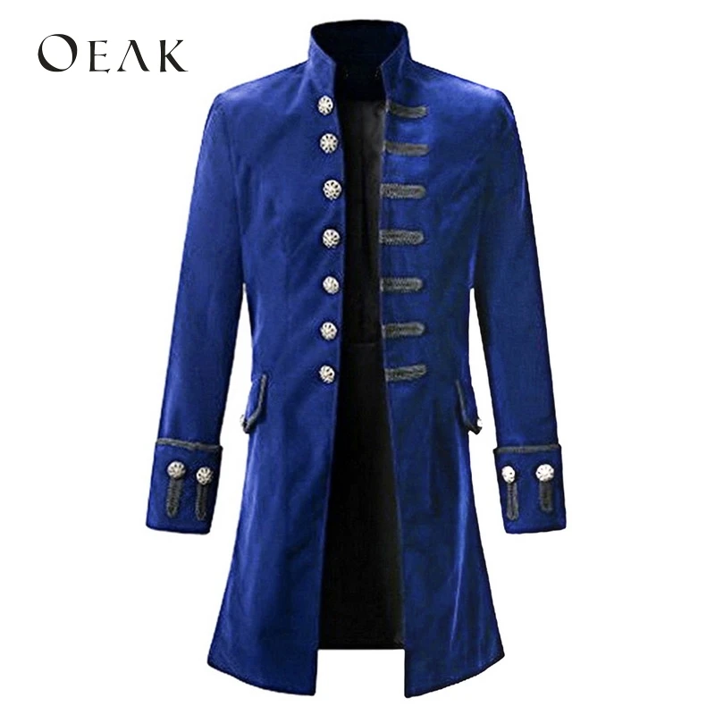 Oeak 3XL мужские винтажные однобортные длинные блейзеры воротник стойка Верхняя