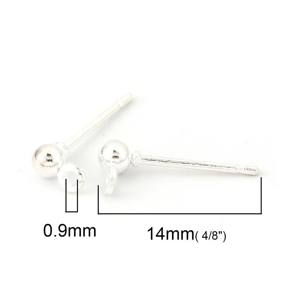 DoreenBeads Iron Based Alloy Ear Post Stud Earrings Findings Ball Gold Silver Color W/ Loop DIY Charms 5mm x 3mm, 100 PCs