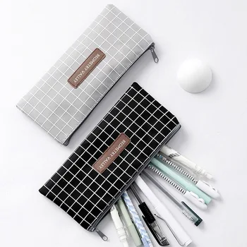 

Stationery Canvas Pencil Case School Black and White Pencil Bag Simple Striped Grid Pencilcase For Kids Pen Box Office Supplies