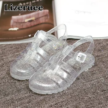 

Women Sandals 2018 Summer New Fashion Retro Crystal Thick Transparent Plastic Woman Sandal T-Roman Sandals Jelly Shoes ME172