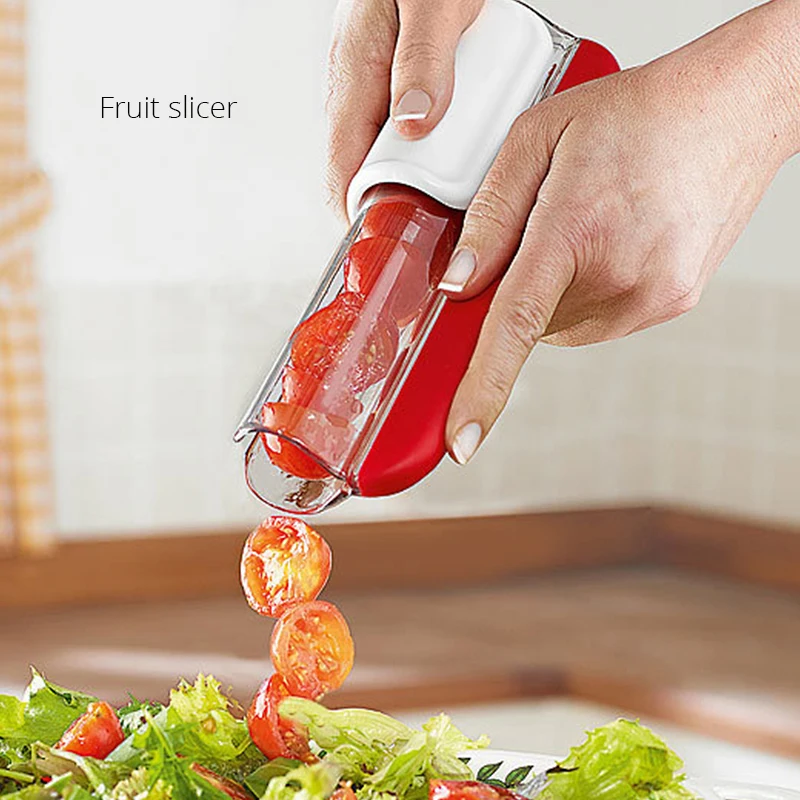 

Easy Stainless Fruit Slicer Cutter Tomato Grape Cherry Slicer Kitchen Tool