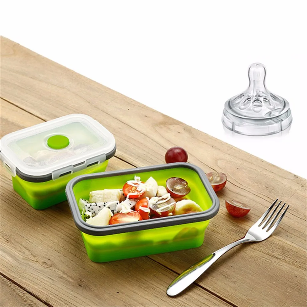 4 размера Портативный Силиконовый Ланч-бокс Bento складной Microwavable контейнер для еды прибор для хранения фруктов контейнер складная чаша для детей