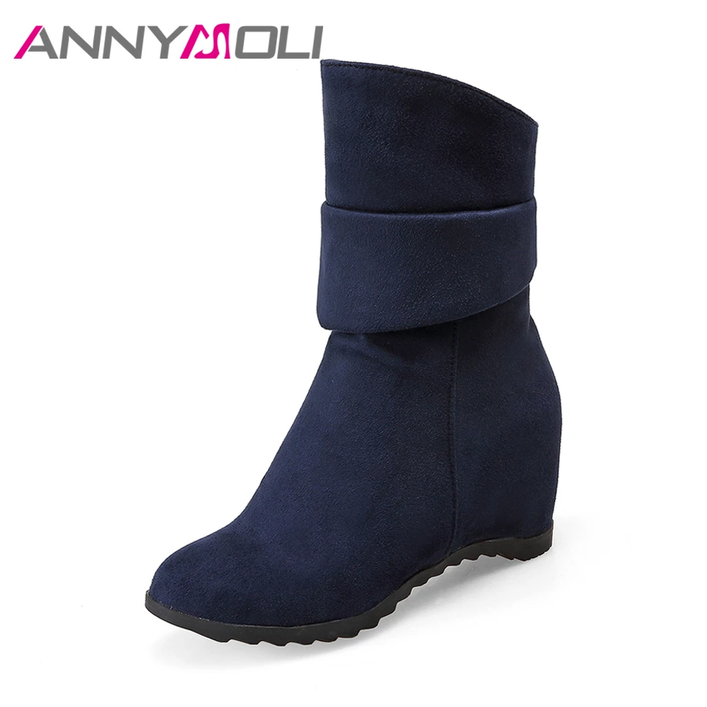 ladies wedge mid calf boots