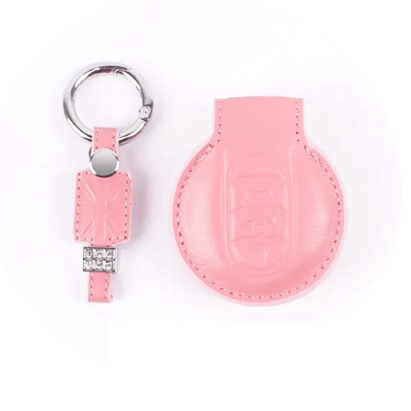 Кожаный чехол для ключей автомобиля, защитный чехол для Mini Cooper JCW One F54 F55 F56 F60 с брелком - Название цвета: Розовый