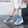 Zapatos de lona con plataforma gruesa y cremallera lateral para mujer, calzado informal con tacón de 8cm, para primavera y otoño, novedad de 2022 ► Foto 1/6