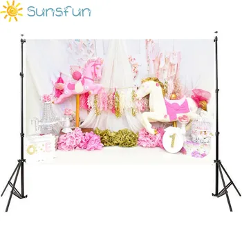 

Sunsfun 7x5FT Pink Flowers Drape Unicorn Birthday Party Baby Shower Custom Photo Studio Backdrop Background Banner Vinyl 220x150