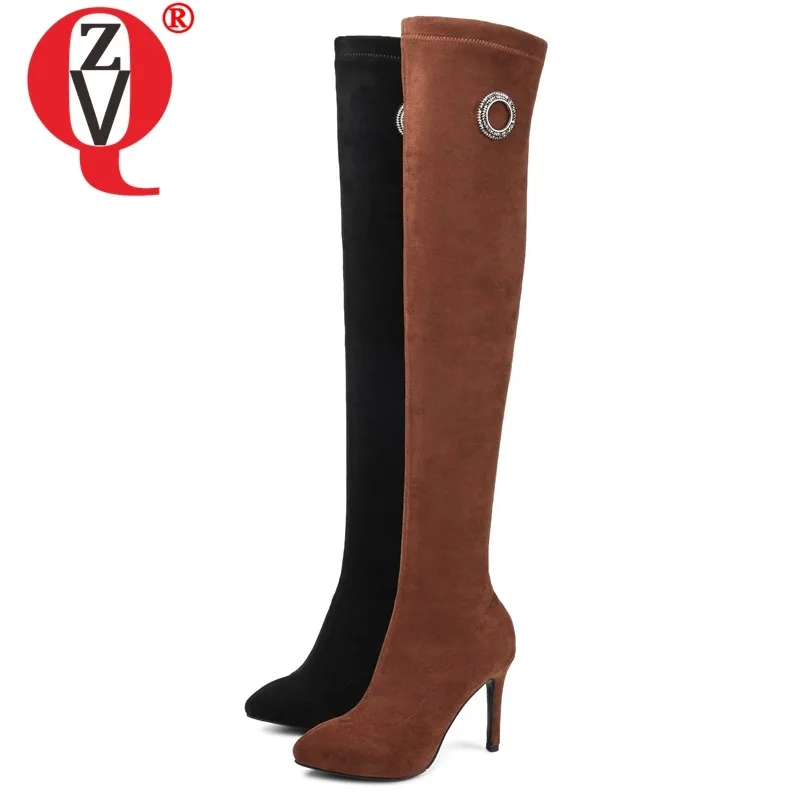 

ZVQ woman shoes 2019 winter new fashion sexy flock party over knee boots outside super high heels slip-on shoes drop shipping