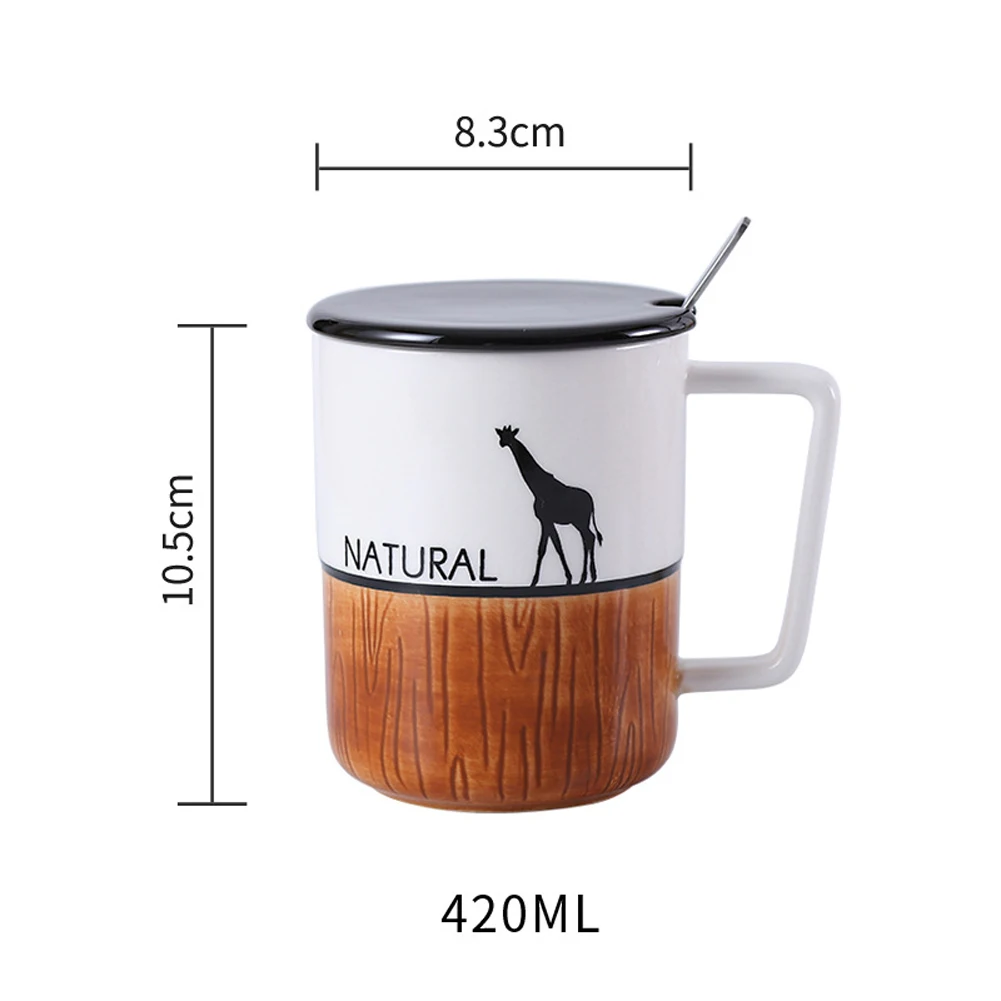 300 мл креативная керамическая кружка с ложкой и крышкой, чашка для чая и молока, кофейная кружка в скандинавском стиле, большая емкость, домашняя кухонная посуда для напитков