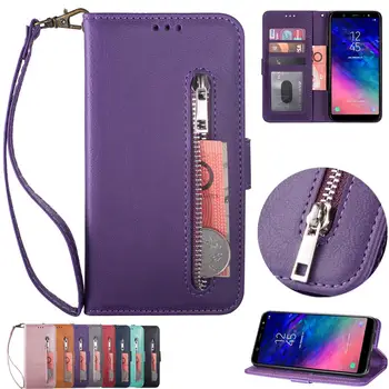 

Girls Flip Coque for Samsung J8 J810 Wristband Wallet Phone Case For Galaxy on8 2018 Man Lady Zip Leather Card Holder Book Cover