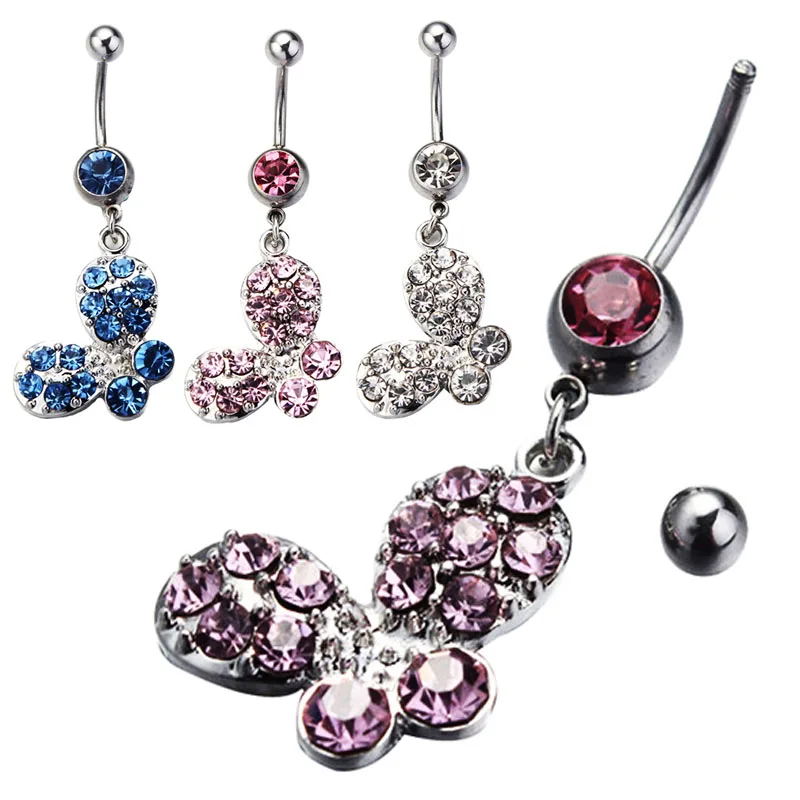 Sexy Rhinestone belly Piercing 316L Surgical Steel 14G Butterfly Gem