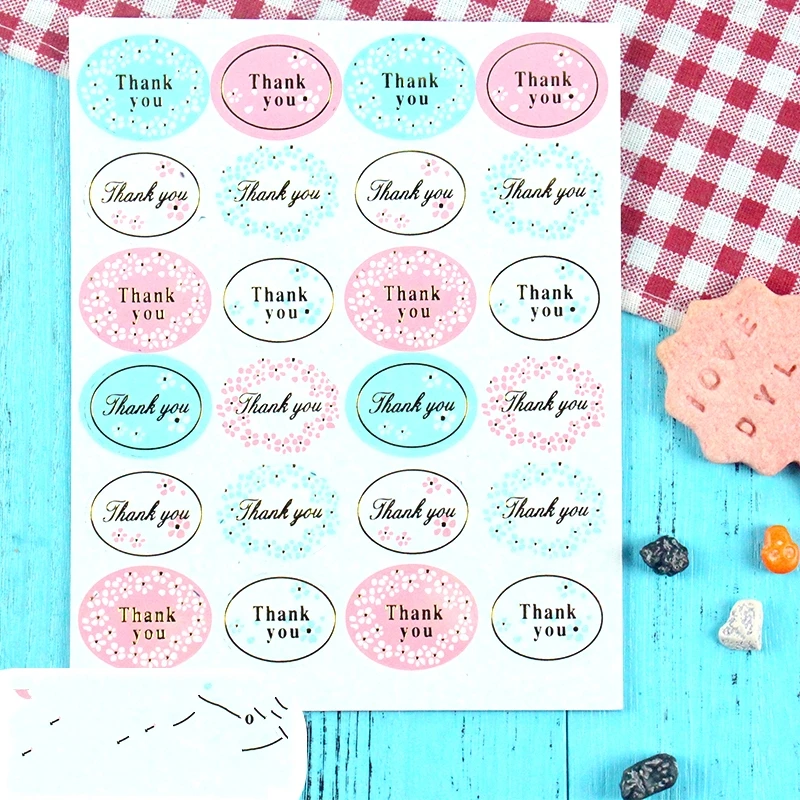 

240Pcs 10Sheets Oval Colorful Golden Thank you Flower Handmade Cake Sealing Label Kraft Sticker Baking DIY Gift Stickers M1047