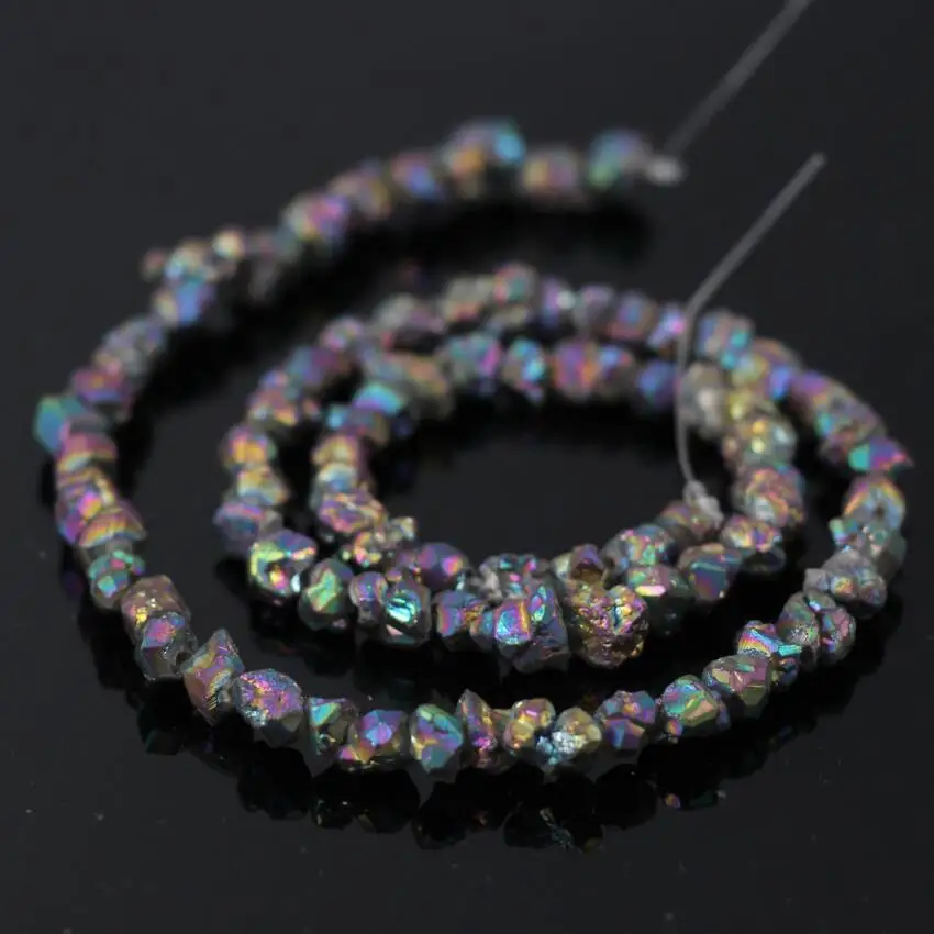 

15.5"Strands Rainbow Titanium Coated Raw Crystal Quartz Drusy Geode Nugget Rubble Chip Loose Beads Necklace Jewelry Supplies