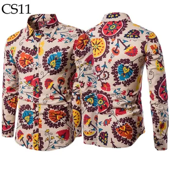 

New Men's Long Sleeve Casual Shirt Fashion Flower Printed Floral Shirt Masculina Collar Slim Fitness Men Clothing Plus Size