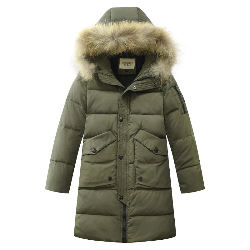 Одежда для мальчиков; теплая пуховая куртка для подростков; новая зимняя утепленная парка; детская верхняя одежда с капюшоном и натуральным мехом; пальто; размеры-30 градусов - Цвет: green
