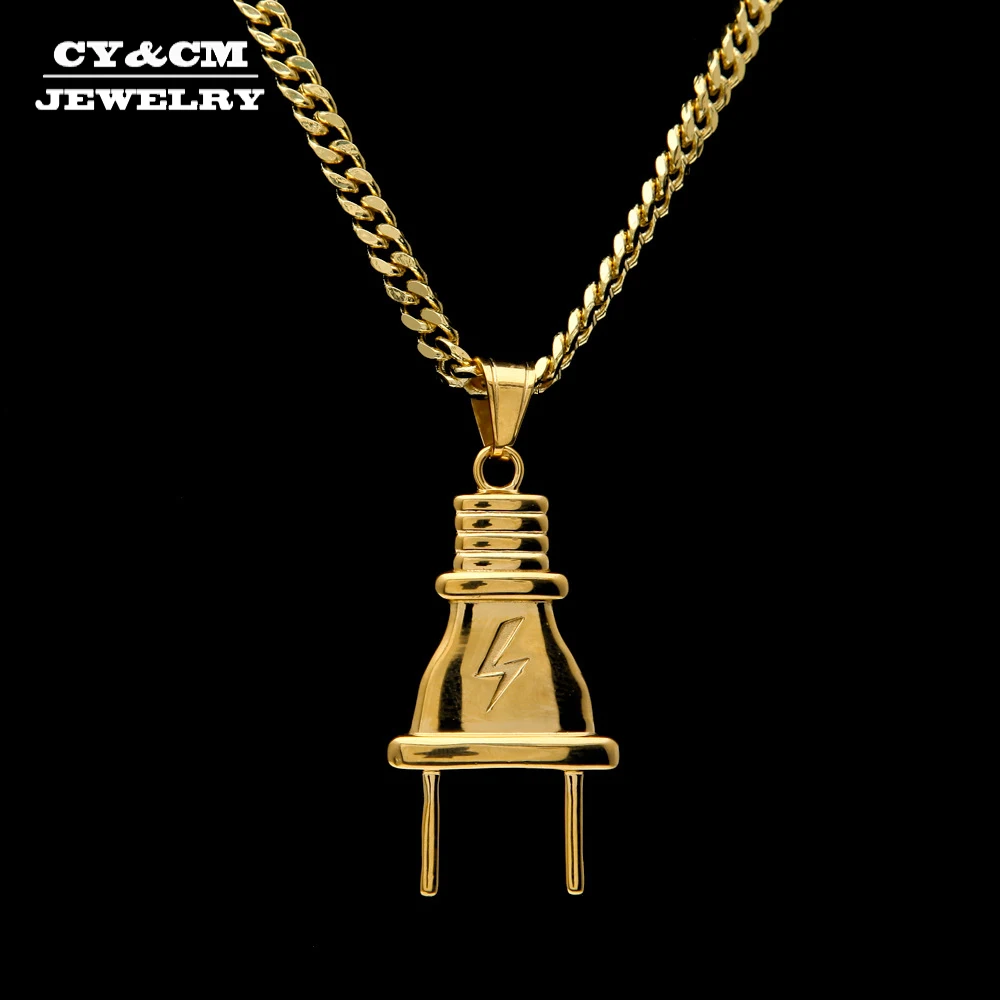 CY &amp CM Мужская и Женская Золотая подвеска с разъемом Lightning из нержавеющей стали