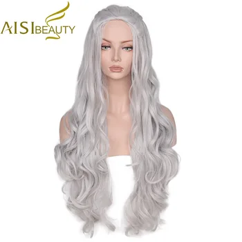 

AISI BEAUTY Synthetic Wig Wavy Long Grey Cosplay Wigs Hair for Women Dragon of Mother Costume Wigs With High Resistant