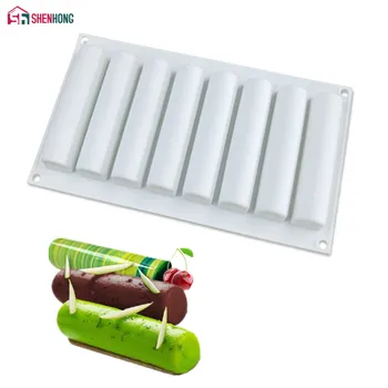

New 8 Holes Strip Shape Silicone 3D Cake Molds For Baking Ice Moule DIY Pastry Decorating Dessert Chocolate Mould Mousse