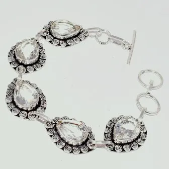 

White Topas Bracelet Silver Overlay Over Copper , 20.6 cm, B3201