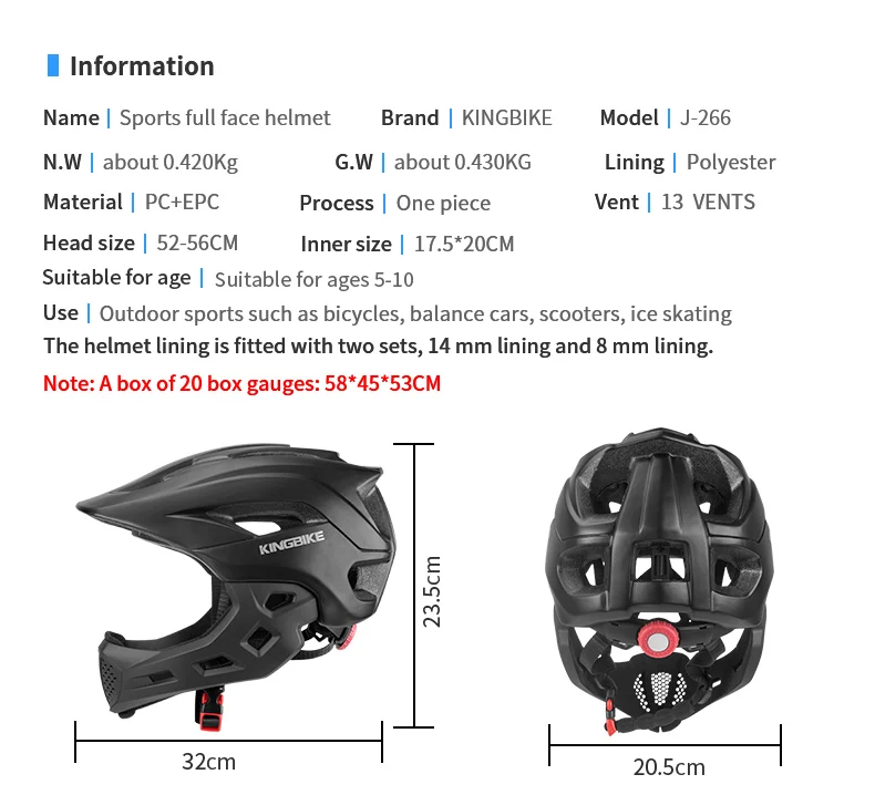 KINGBIKE Детский велосипедный шлем, велосипедный шлем с полным лицом, Детский защитный шлем для верховой езды, скейтборда, шлем для катания на роликах, спортивный защитный шлем