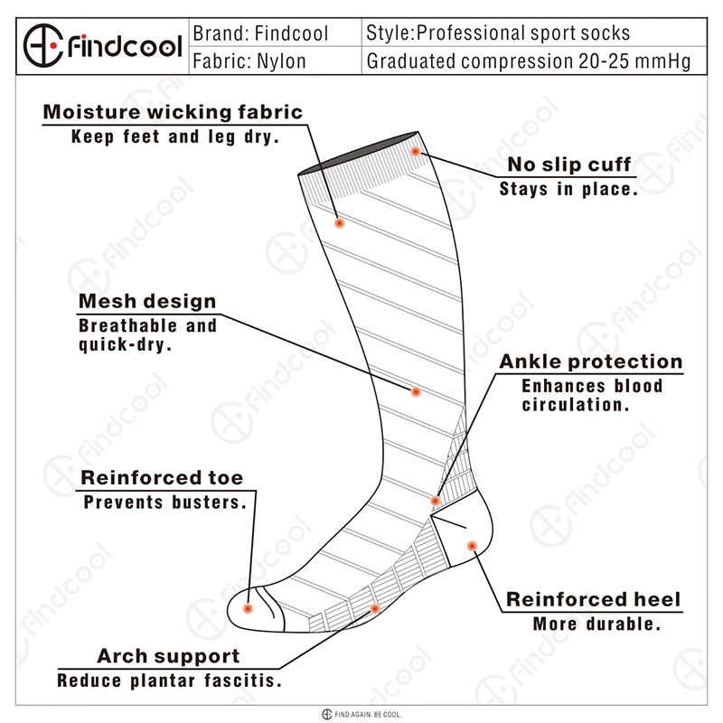 Findcool Компрессионные носки унисекс Анти-усталость сжатия Дышащие носки Road велосипедные носки Спорт на открытом воздухе Гонки