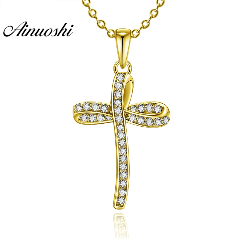

AINUOSHI 10K Solid Yellow Gold Pendant Cross Pendant SONA Simulated Diamond Women Men Gold Jewelry Trendy Cross Separate Pendant