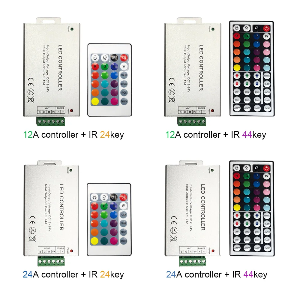 

DC12V-24V 12A 24A 24key 44key IR wireles Remote Led RGB Controller 44key IR Dimmer for 3528 5050 RGB led strip lights 4.8