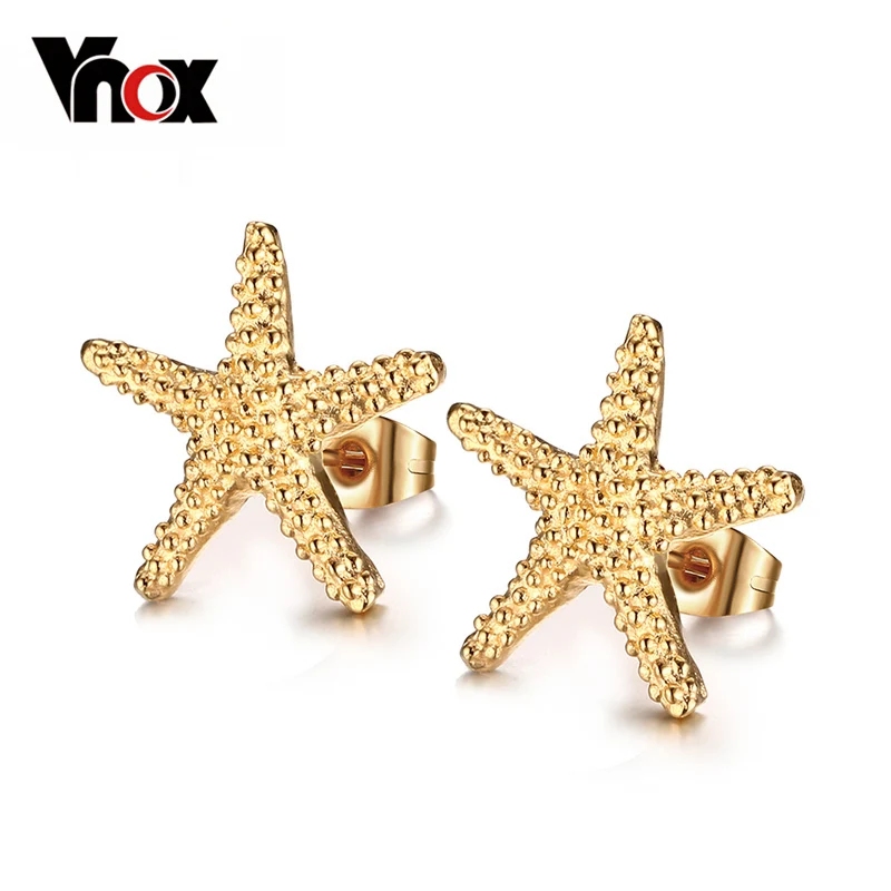 

Vnox Elegant Gold-color Starfish Stud Earrings Lovely Ocean Star Stainless Steel Not allergic