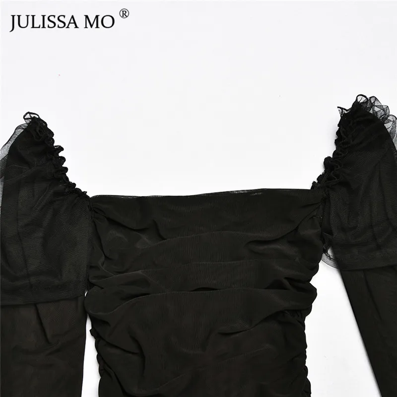 Julissa mo, черный, двойной слой, сетка, сексуальный боди, женские топы, осень, новинка, длинный рукав, средняя талия, боди, для девушек, бодикон, комбинезоны