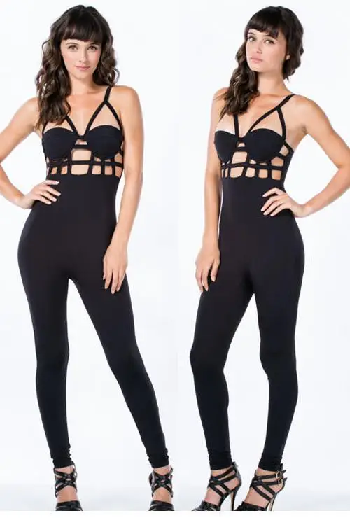 2014 New Fashion Women Garment Summer Rompers Sexy Black And Yello Sleeveless Hollow Out Long Jumpsuit Combinaison Overalls |