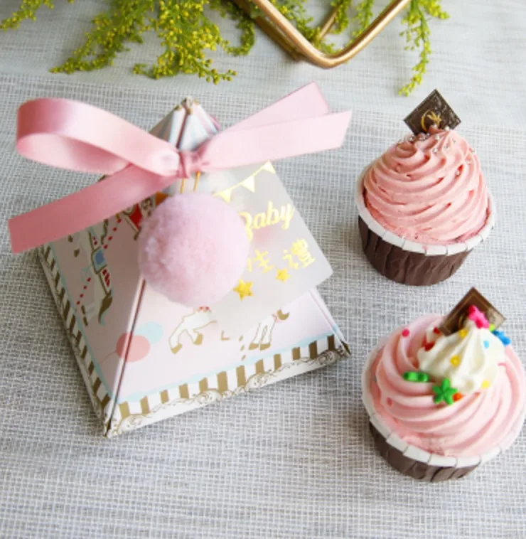 Новые Треугольные крестины Baby Shower синий/розовый мультфильм лошадь конфеты коробки с лентой& Бирки& шары крещение вечерние коробки подарка - Цвет: Розовый