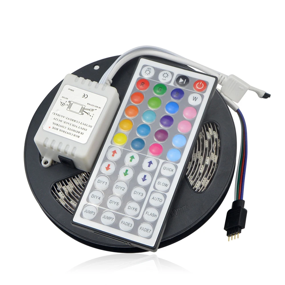 

High quality 5M Not waterproof RGB LED Strip Light + 44Keys IR Remote Controller 5050 Chip DC12V 60Leds/M Home Decoration Lamp