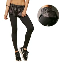 Leather False Two Piece Leggings Women Fitness High Waist Elastic Skinny Pants Fashion Workout Mesh Stitching Leggings Women CK4