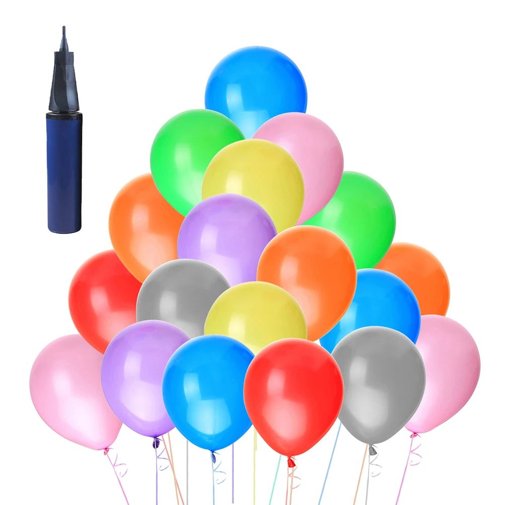 

100Pcs/Pack 10 Inch Latex Balloons Party Favors Supplies For Birthday Wedding Decoration With Inflator (Random Color Inflator)