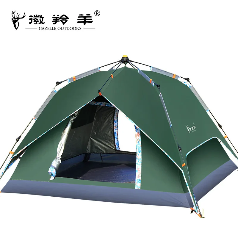 

3-4Persons thick silver coated fabric rotary automatic quick open install double layer outdoor camping easy operate tent