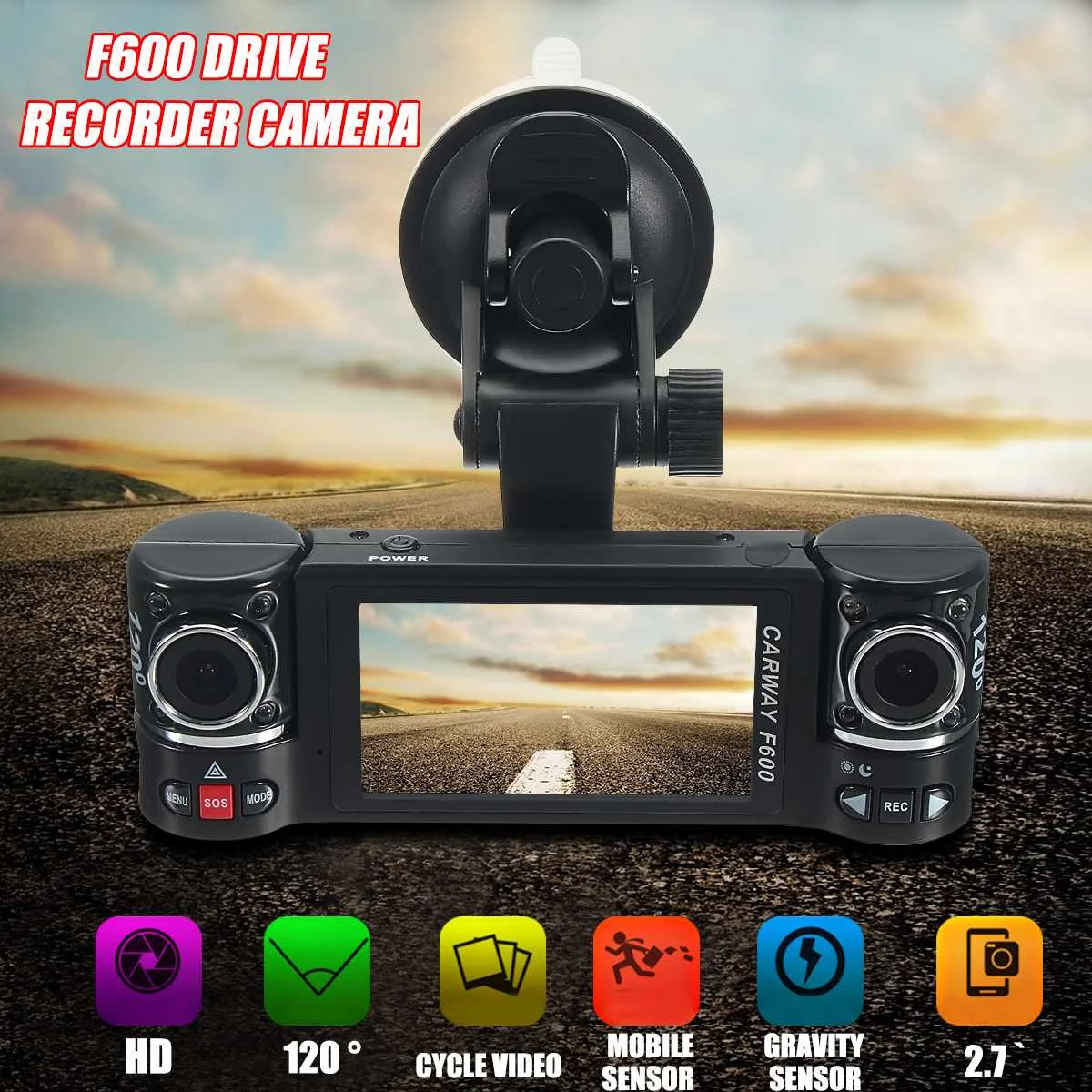 

2.7'' Car DVR With Night Version Camera Dual Lens 1080P Vehicle DVR Dash Cam Video Driving 180 Dergee Recorder Rotated Lens